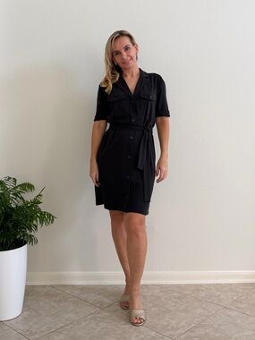 Joie Jadallah Utility Belted Shirt Dress Caviar Black M NWT